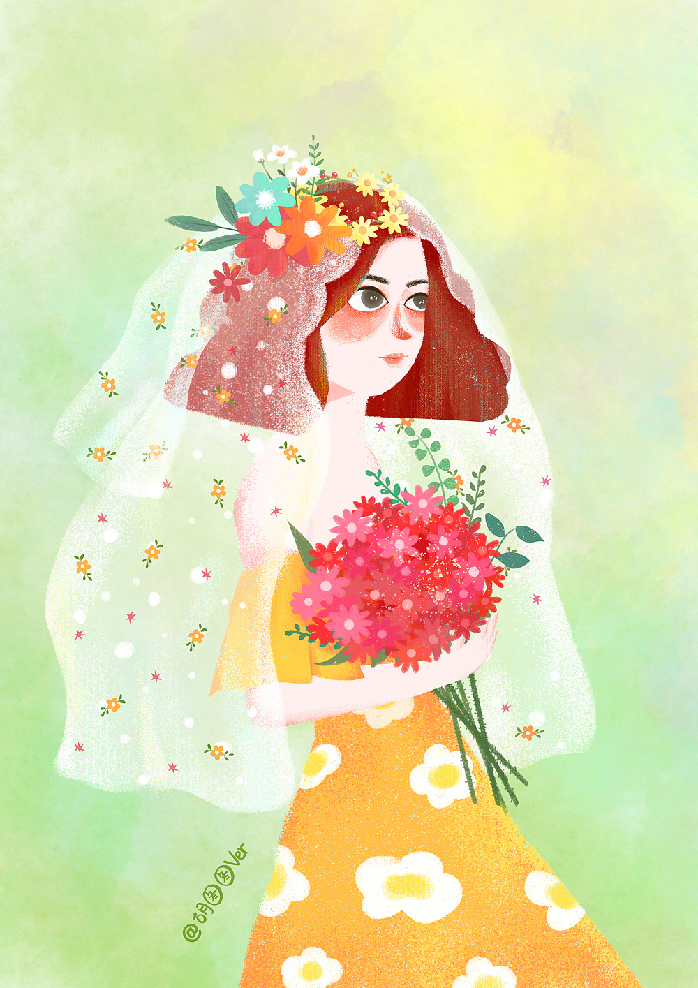 插画| 头纱姑娘