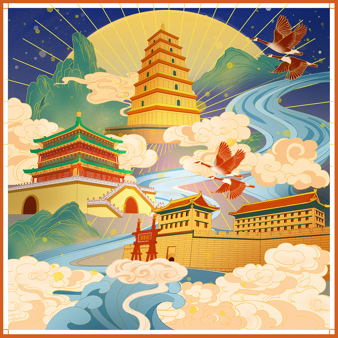 城市系列文创—西安|插画|商业插画|郑祎宁ning - 原创作品 - 站酷