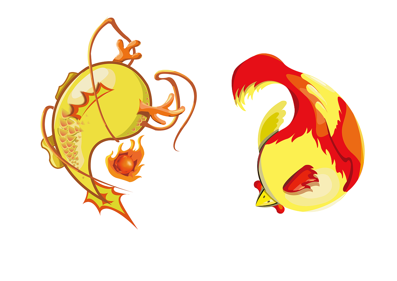 一组十二生肖与太极元素结合的插画