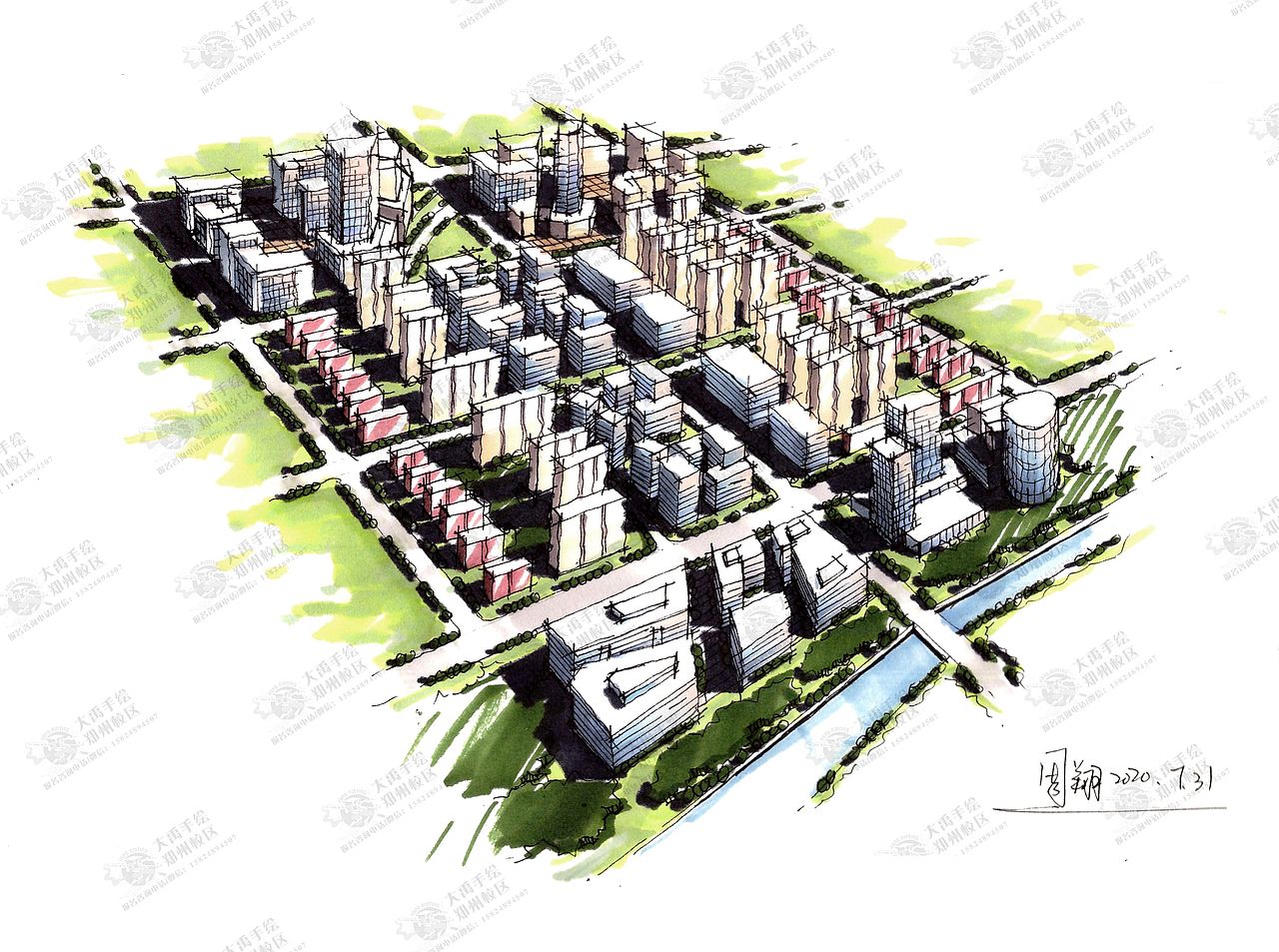 分享收藏景观手绘效果图亲自空间室内手绘效果图环境设计手绘景观快题