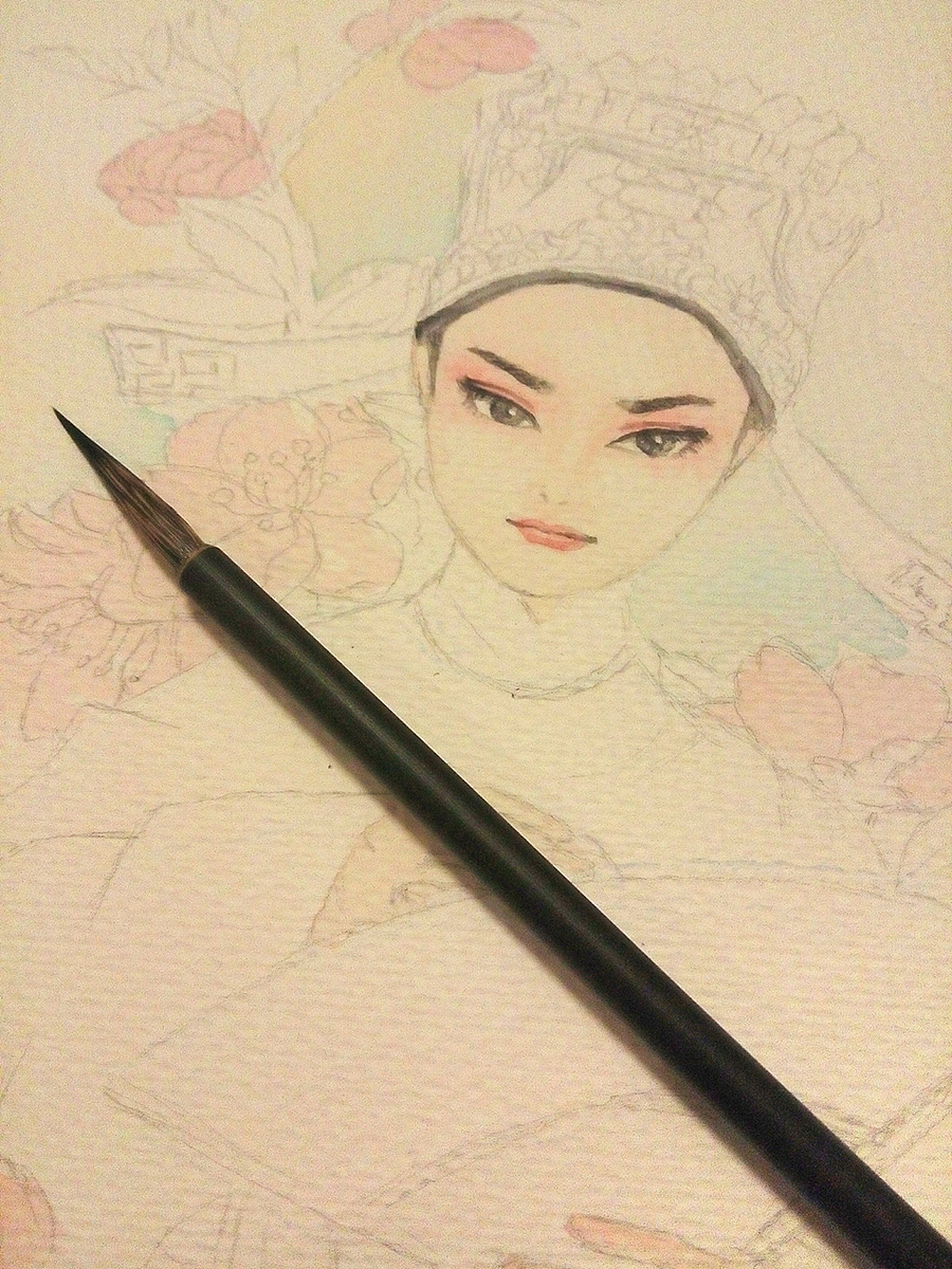 戏曲水彩插画——越剧【玉蜻蜓】（图ZNDA3NDYxNTY=） - 创作习作 - 站酷设计师清泠彦同原创素材 - 站酷ZCOOL
