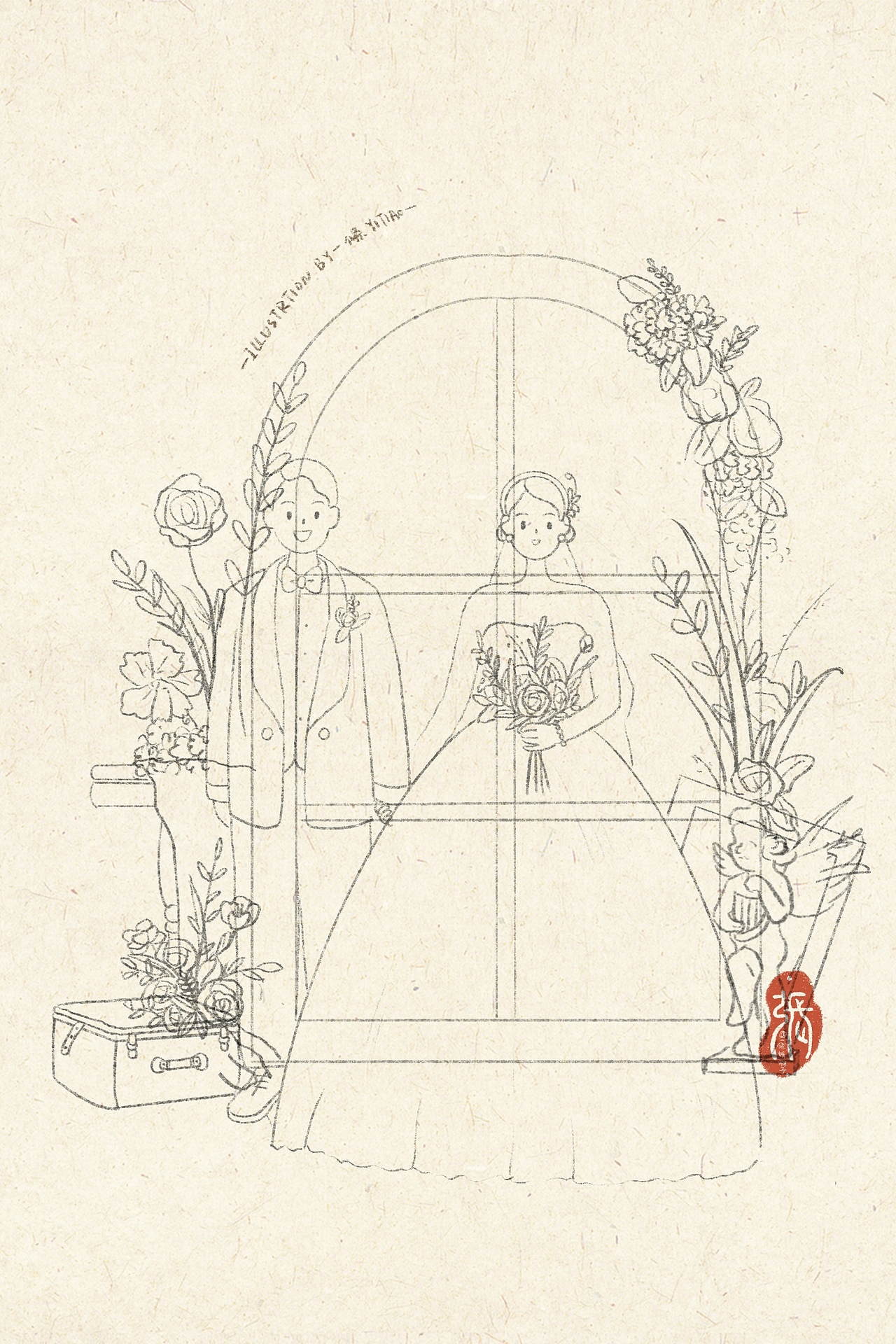 婚礼请帖设计（图ZMjY5NjY2ODYw） - 商业插画 - 站酷设计师一條桃插画原创素材 - 站酷ZCOOL