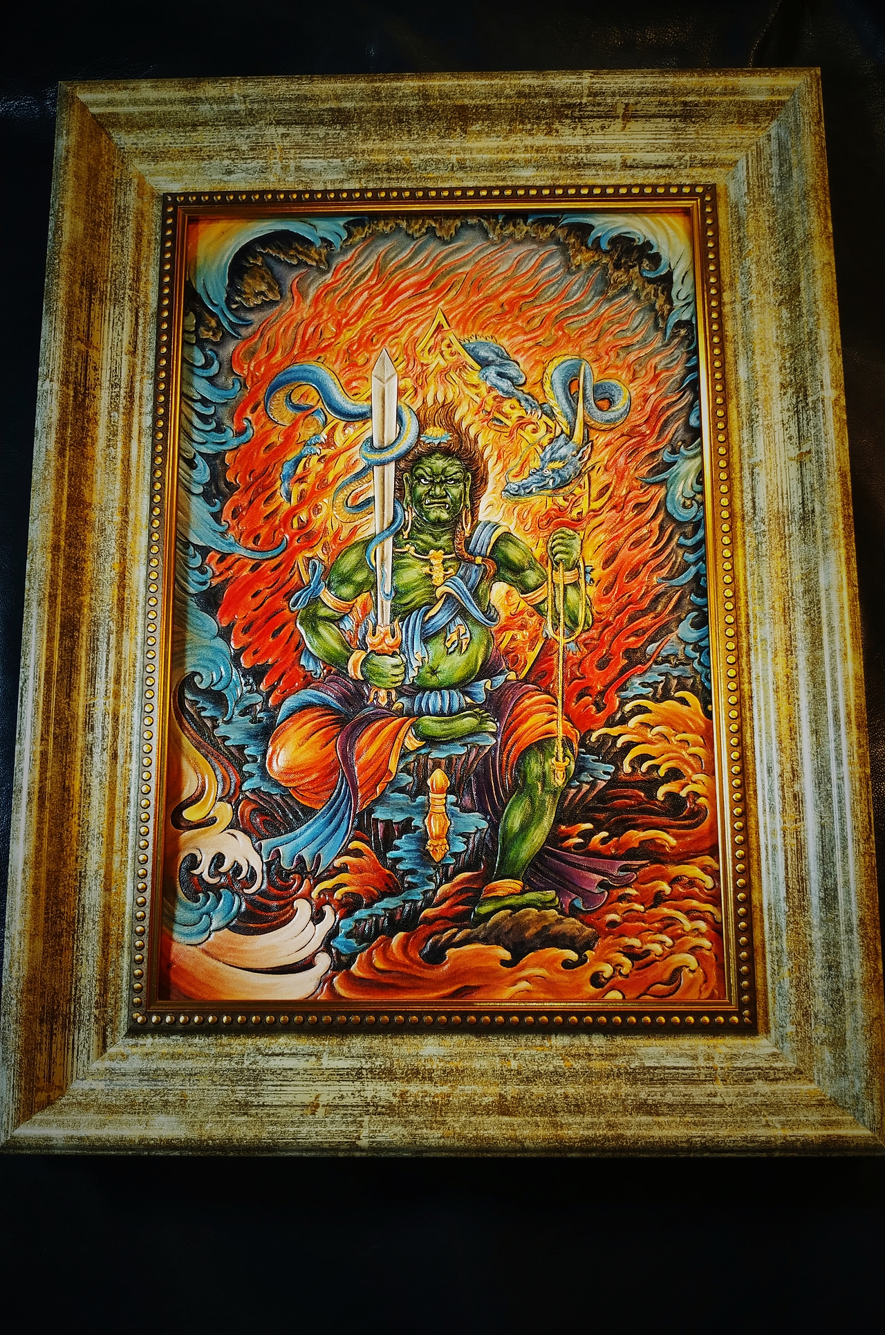 手工皮雕不动明王手工皮具