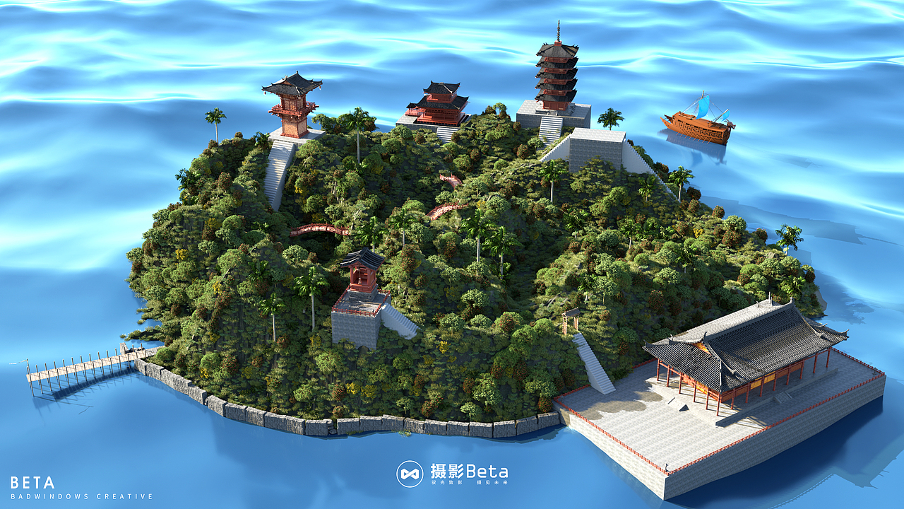 C4D梦幻小岛中国风建筑场景制作（图ZMjA5Nzg5NTIw） - 场景 - 站酷设计师摄见未来原创素材 - 站酷ZCOOL