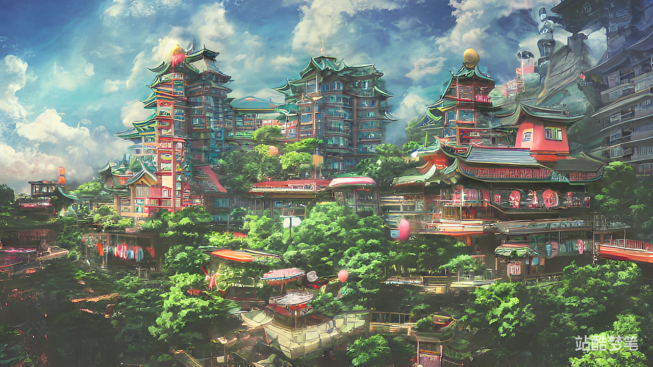 #站酷梦笔#云顶天宫,吉卜力,赛博朋克