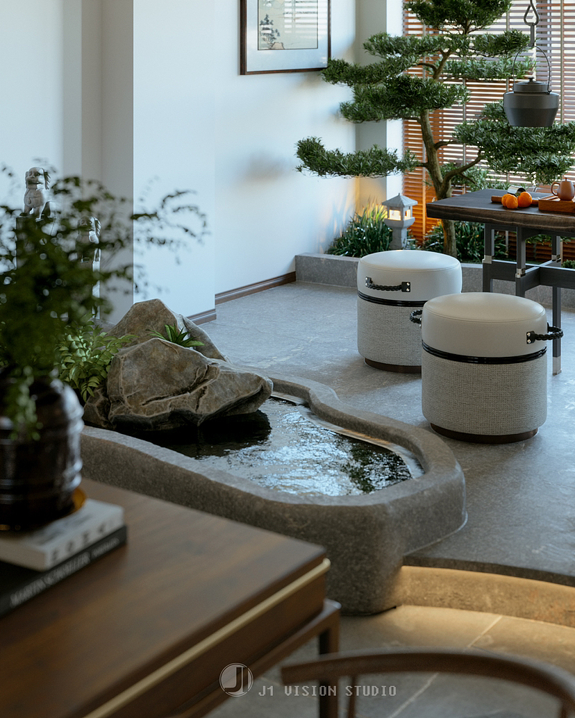 新中式茶室效果图渲染