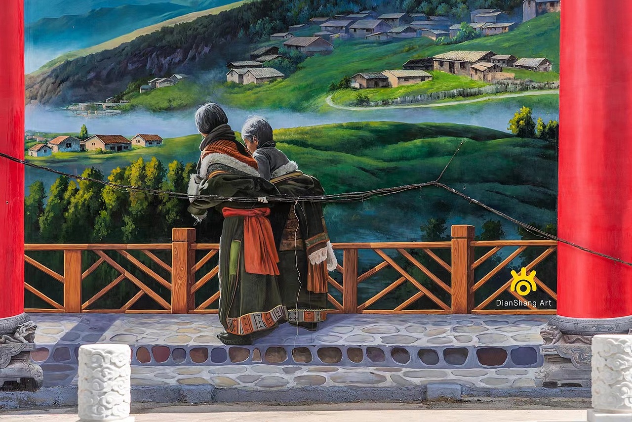 甘南郎木寺风景壁画墙体彩绘美丽乡村