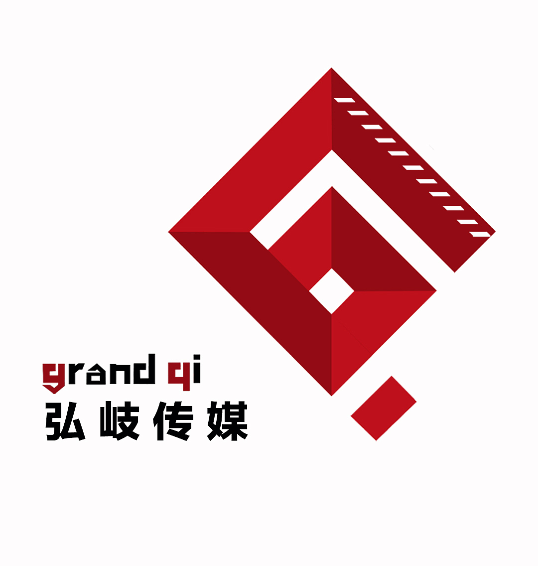  br>标志以弘岐传媒的英文首字母倾斜的g和q为字形结构,结合旋转的