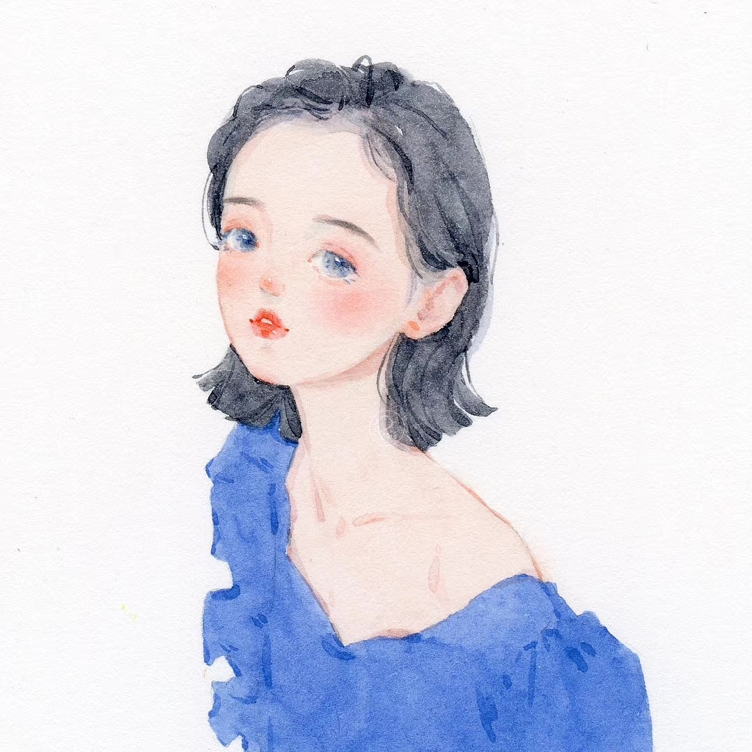 水彩手绘少女插画头像水彩教程卡通短发女孩治愈温柔森