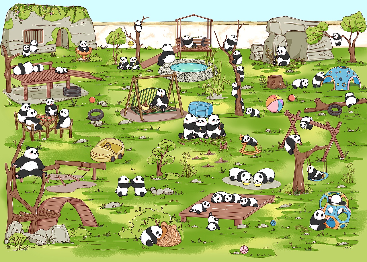 熊猫乐园大场景插画（图ZMzgxNTczMTA4） - 商业插画 - 站酷设计师enhe恩禾原创素材 - 站酷ZCOOL