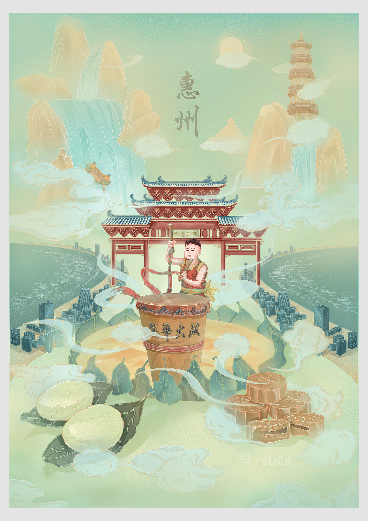 国潮风惠州插画（图ZMjQ1Mzk3NTky） - 创作习作 - 站酷设计师宇镜_Lic原创素材 - 站酷ZCOOL
