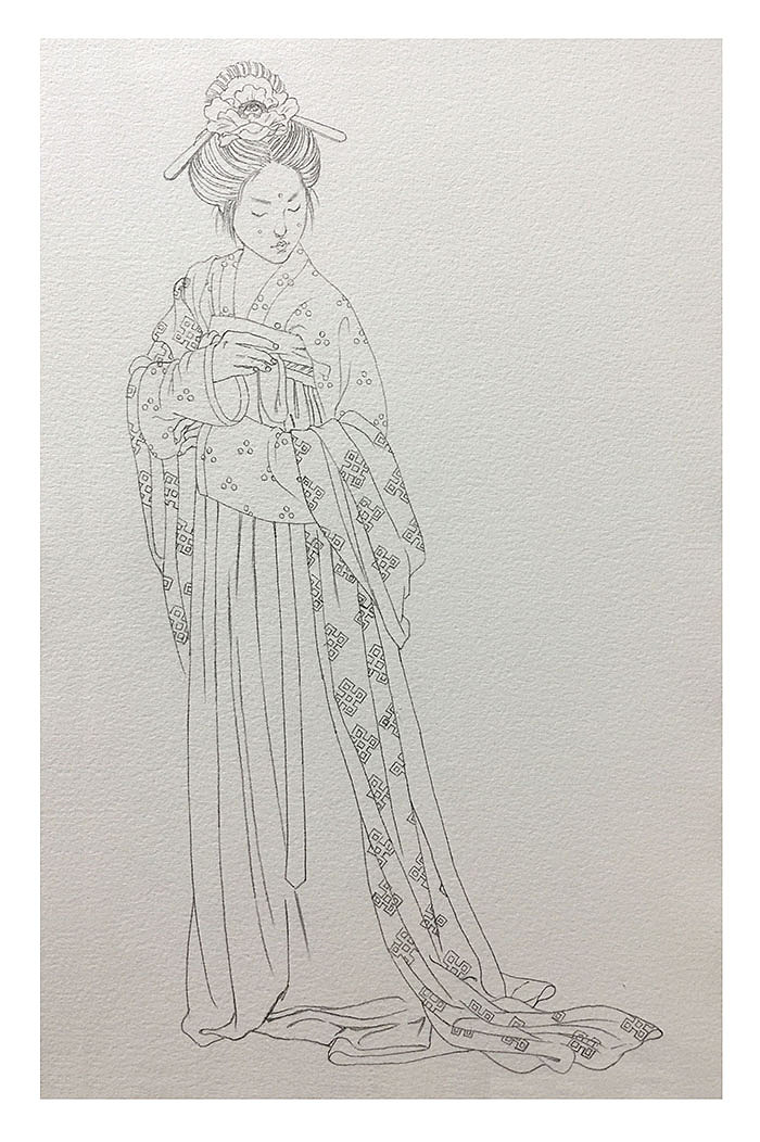 手绘水彩大唐仕女步骤图