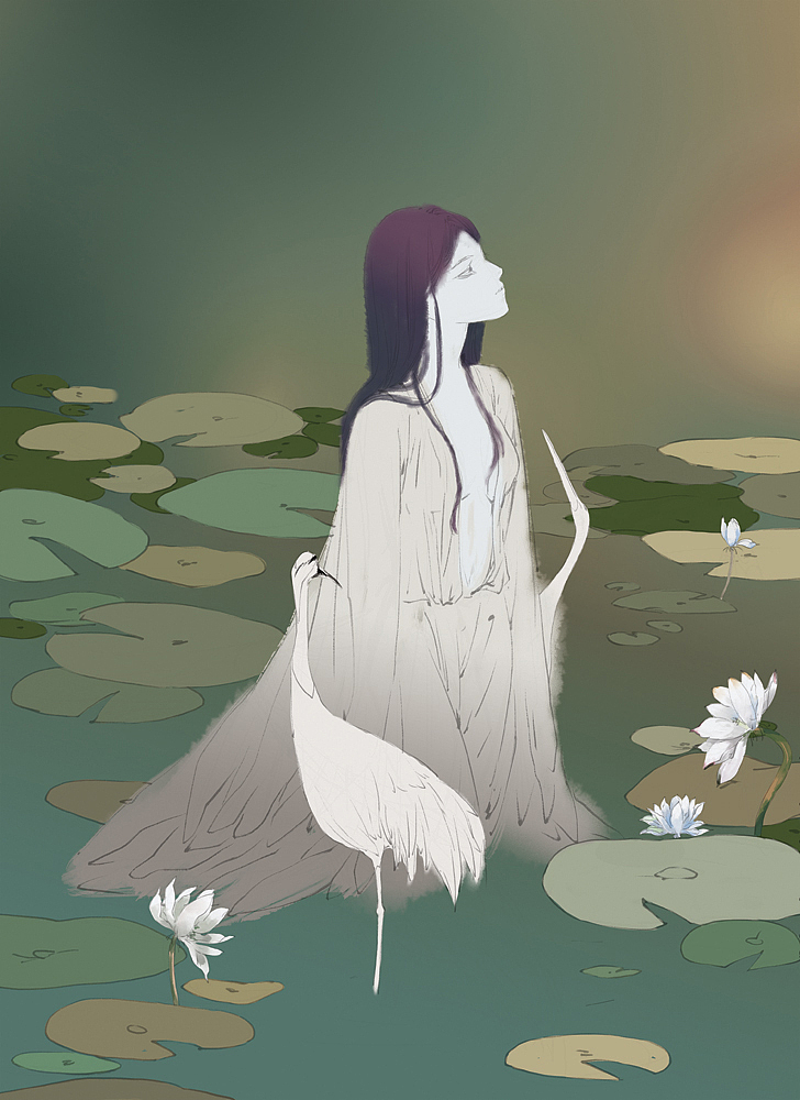 《鹤女望天》绘制过程图（图ZMTIxNDM2NjA=） - 创作习作 - 站酷设计师詹詹詹小花原创素材 - 站酷ZCOOL