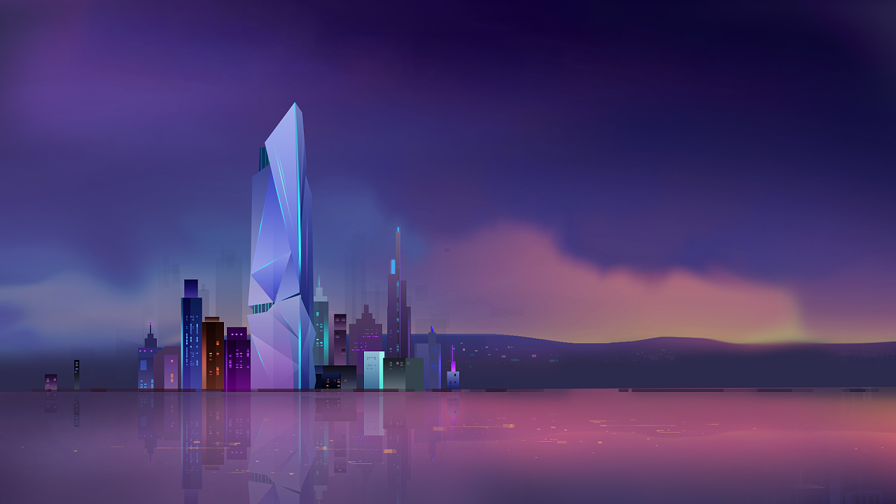 两张渐变风格城市插画