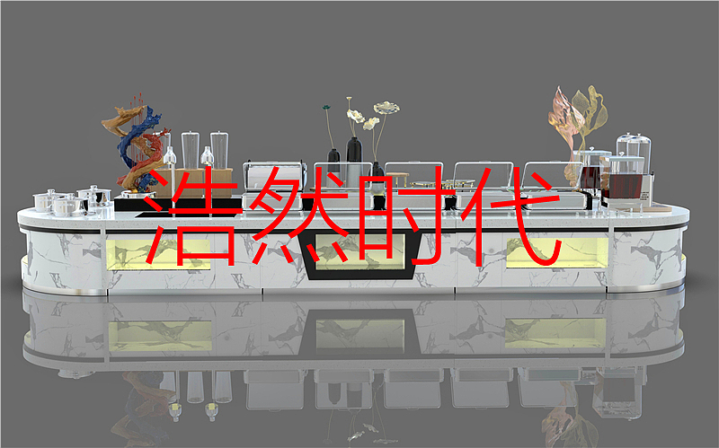 双侧大理石自助餐台设计定制 大理石实木烤漆取餐台