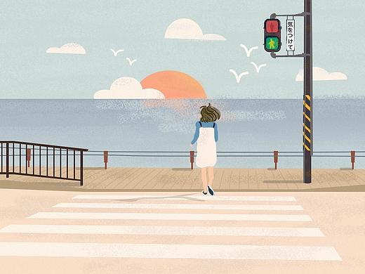 过马路的小女孩