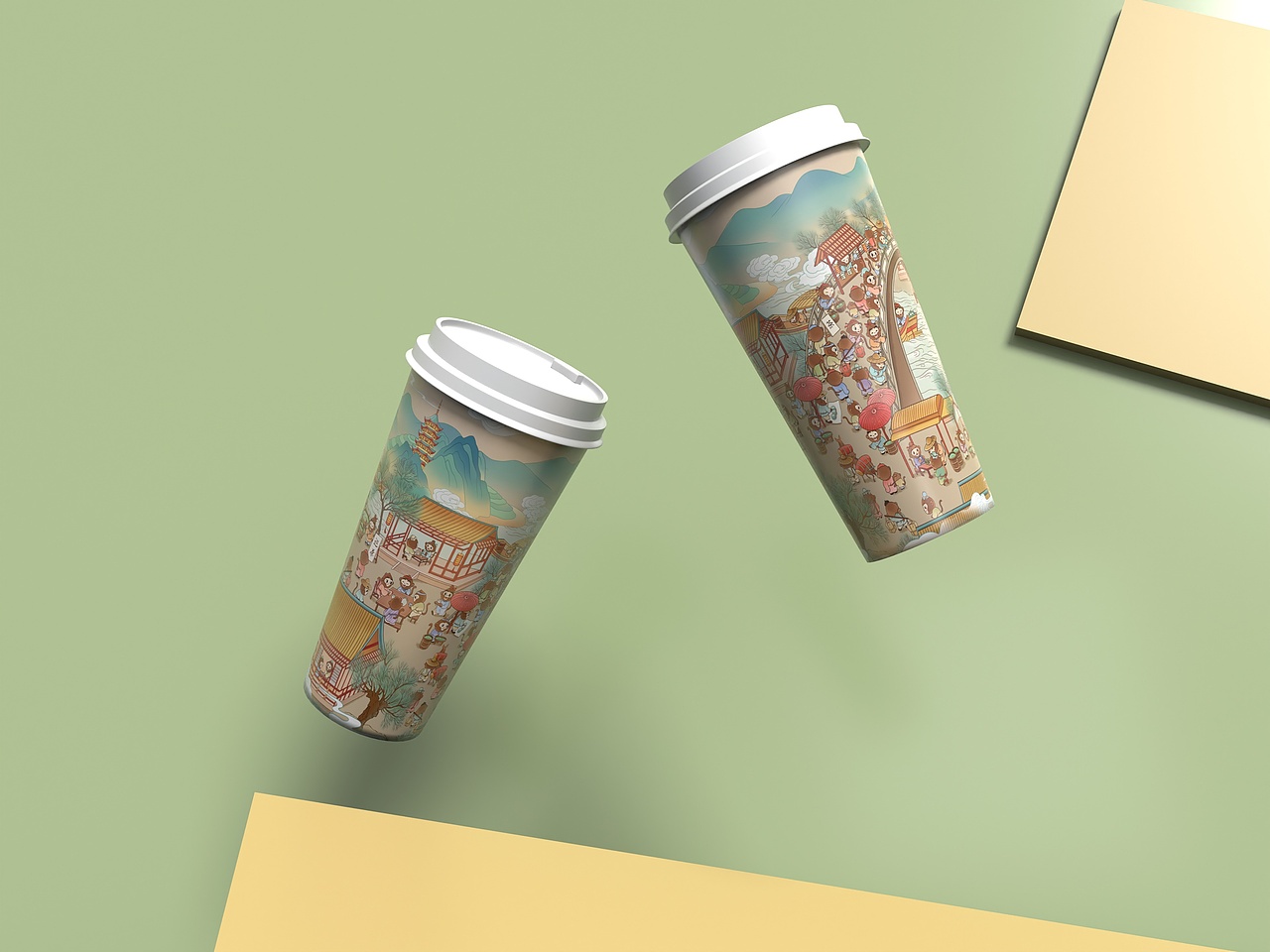【清明上河图】✖️【巡茶】茶饮品牌包装插画设计