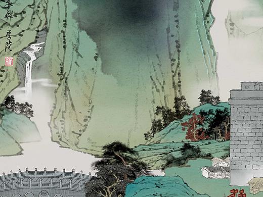 数字青绿山水《卢沟晓月》