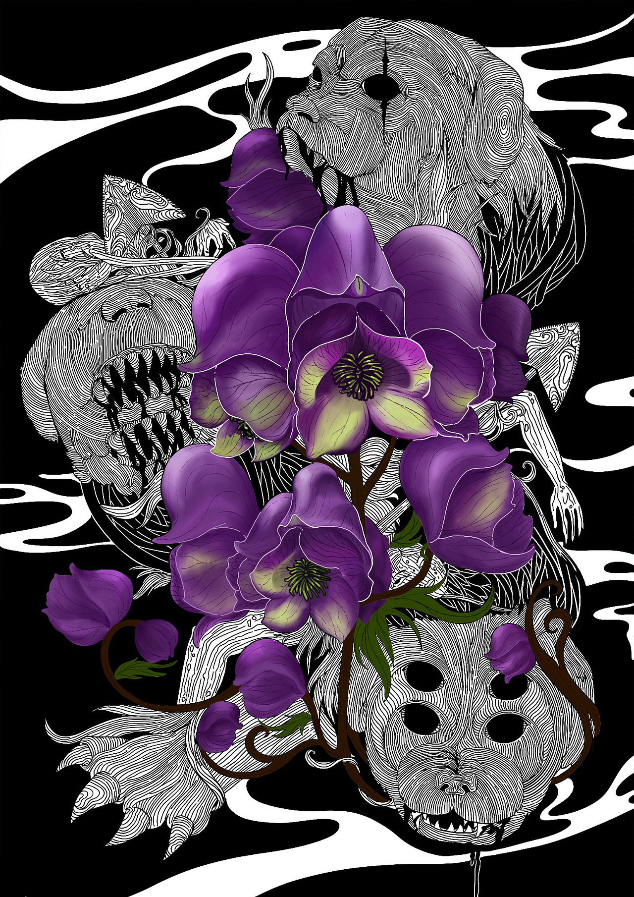 《花与阴暗面》系列插画作品（图ZMjYzMDA3NzYw） - 艺术插画 - 站酷设计师大坚果丿原创素材 - 站酷ZCOOL
