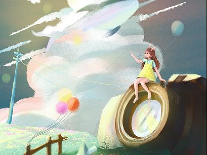 插画练习,相机上的女孩