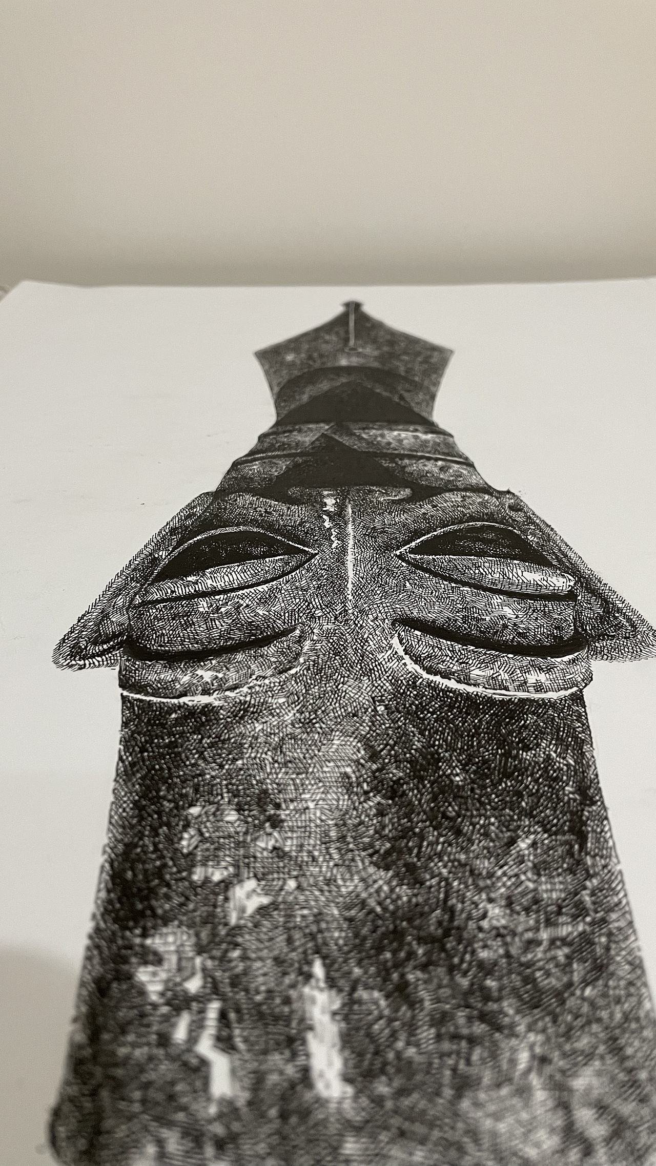 钢笔画-三星堆青铜人面具