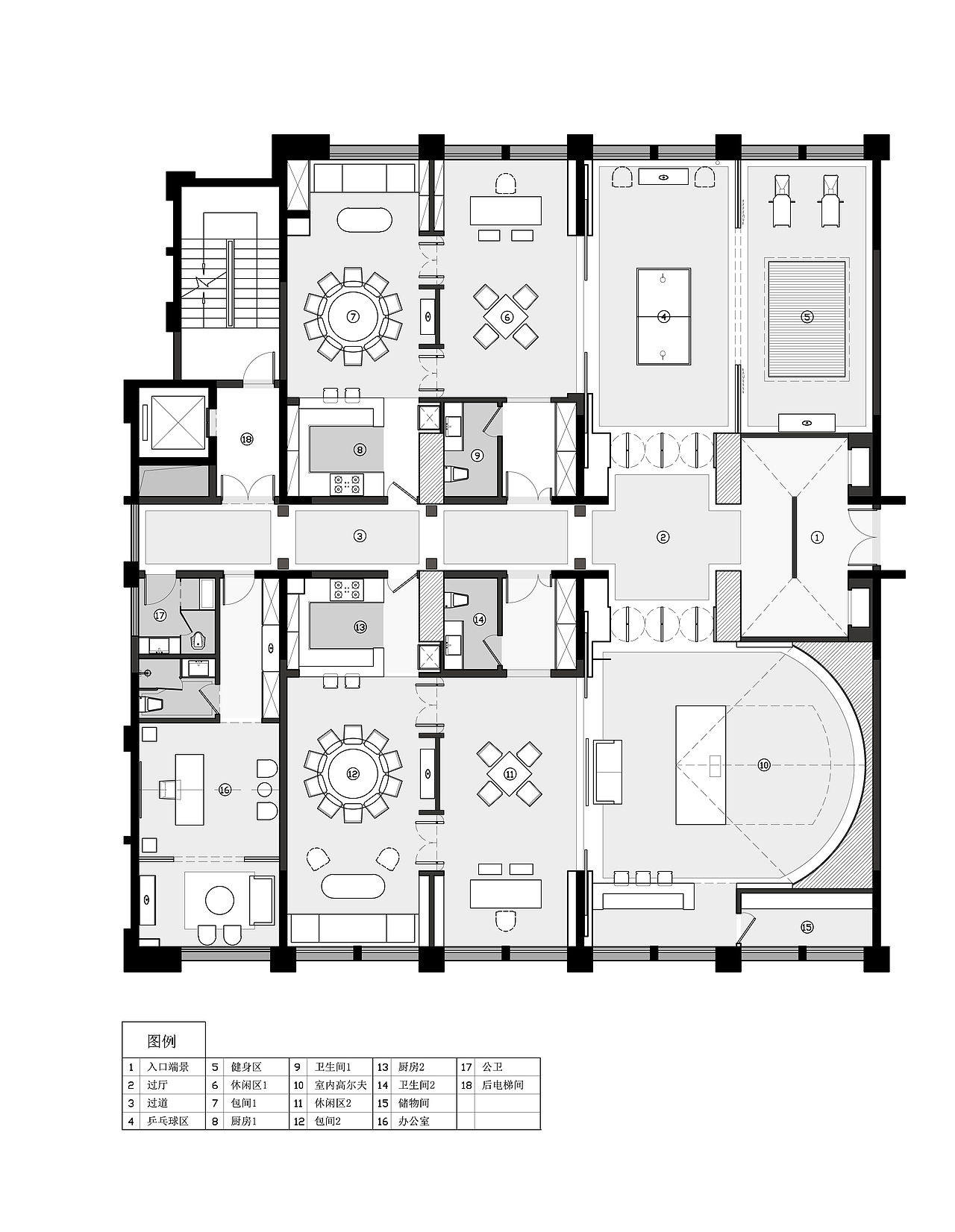 平面图: br>本案设计师首先从整体空间布局上是以一种分离即合,错落有