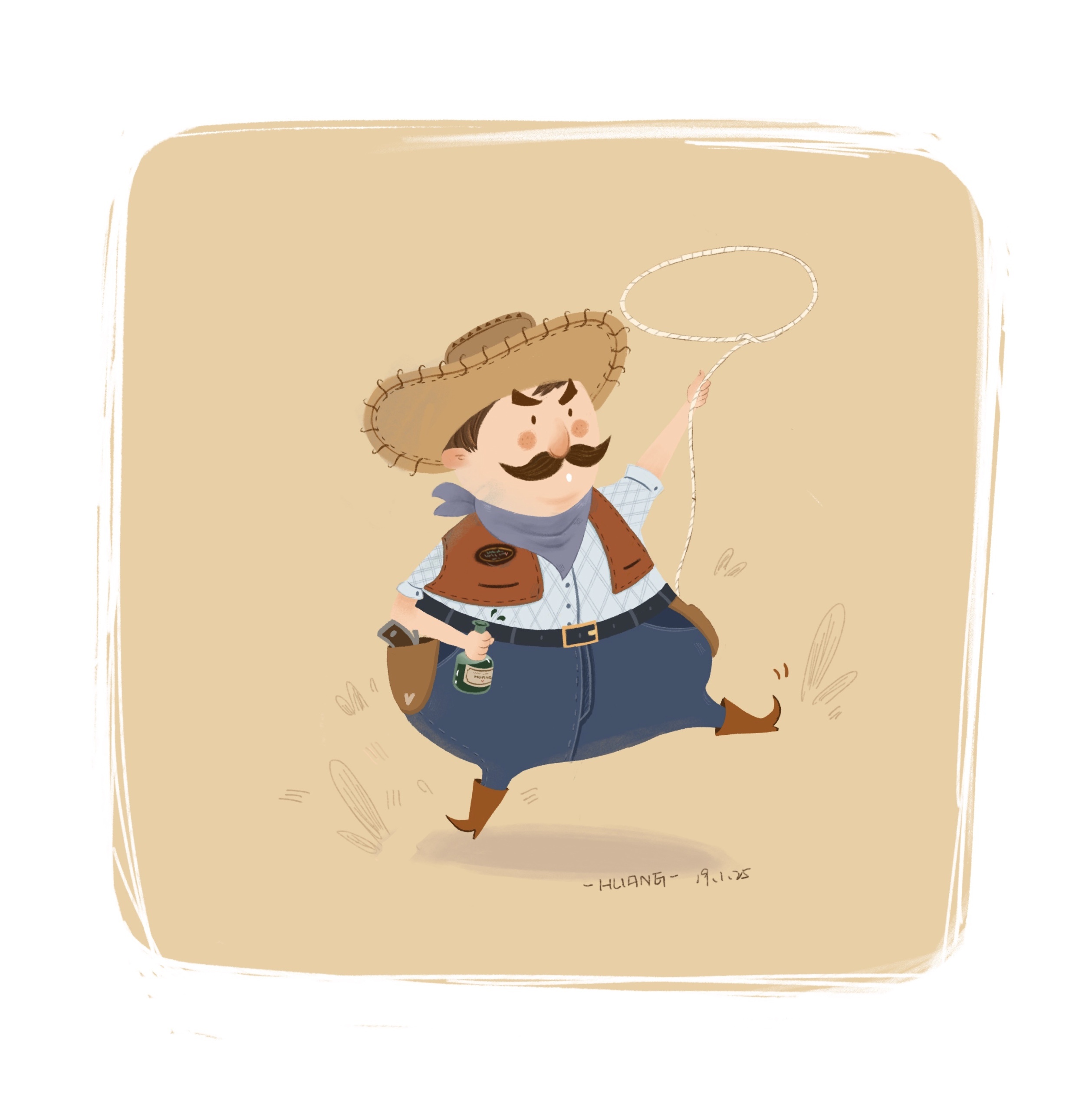 醉酒的小牛仔|插画|其他插画|h_黄小黄 - 原创作品 - 站酷 (zcool)