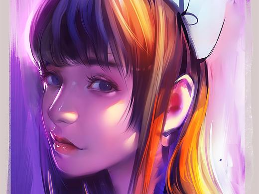 今晚把这个图画完了，挺二次元的姑娘~~~~ ​​​​