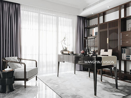 中式書房 室內(nèi)空間（個人主頁-ZNTc1MTg4NTI=） - 家裝設(shè)計 - 站酷設(shè)計師heikala原創(chuàng)素材 - 站酷ZCOOL