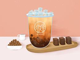 外卖奶茶插画
