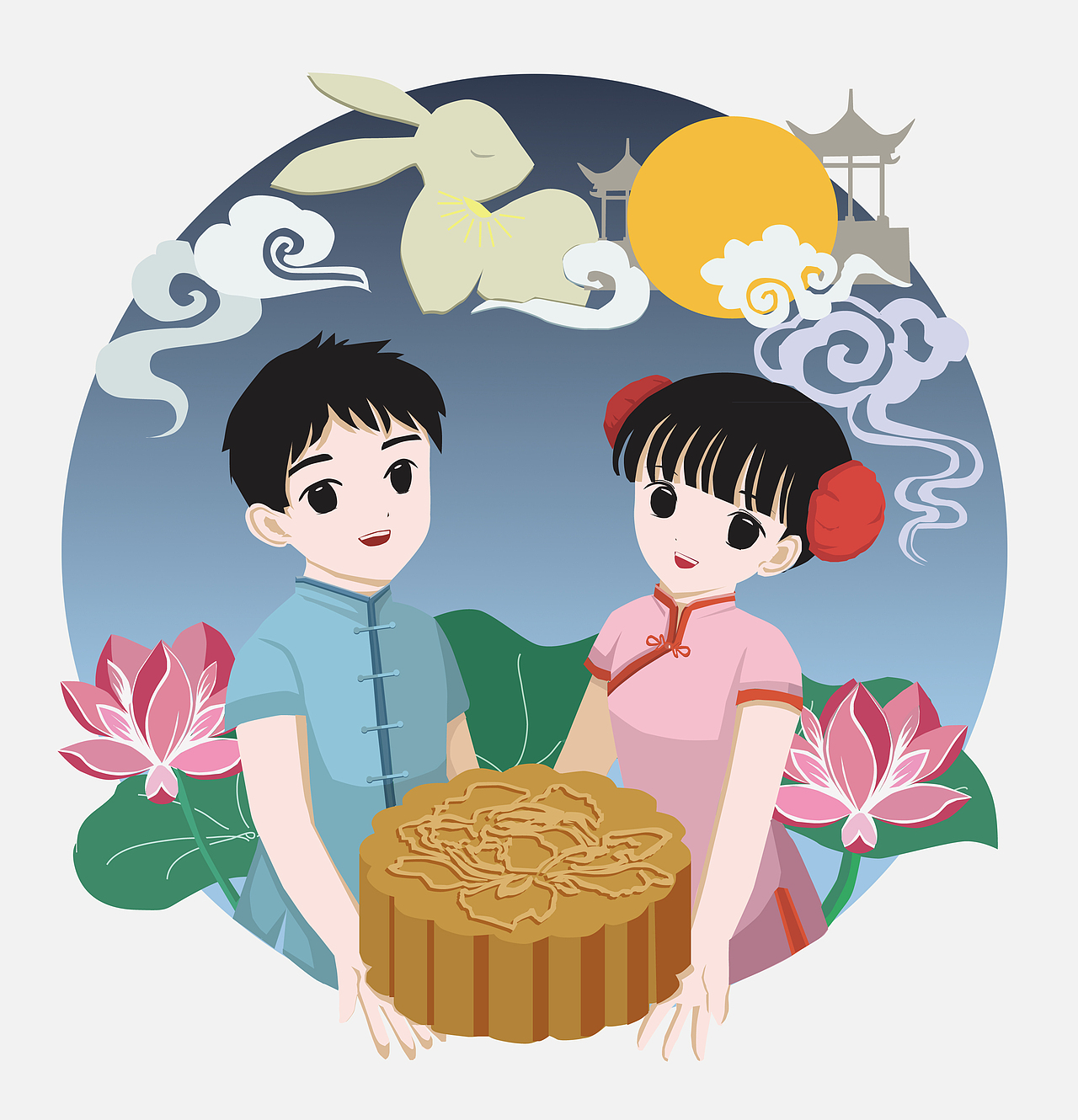 中国传统节日插画设计中秋节