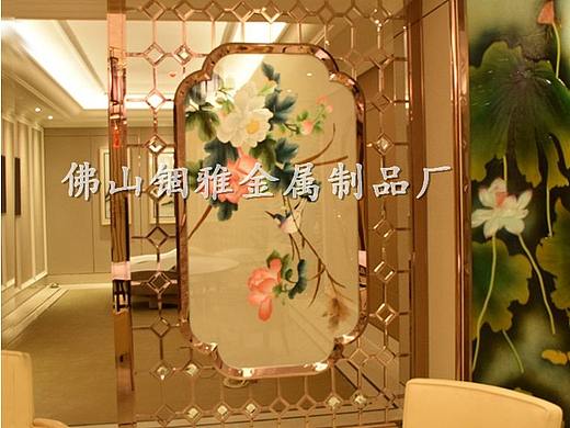 优美双镜面玫瑰金K金铝板黄铜板雕刻屏风 玄关隔断花格