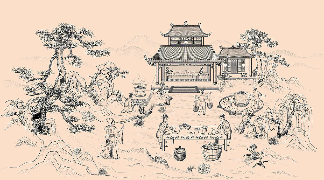 古代传统手工作坊线描插画