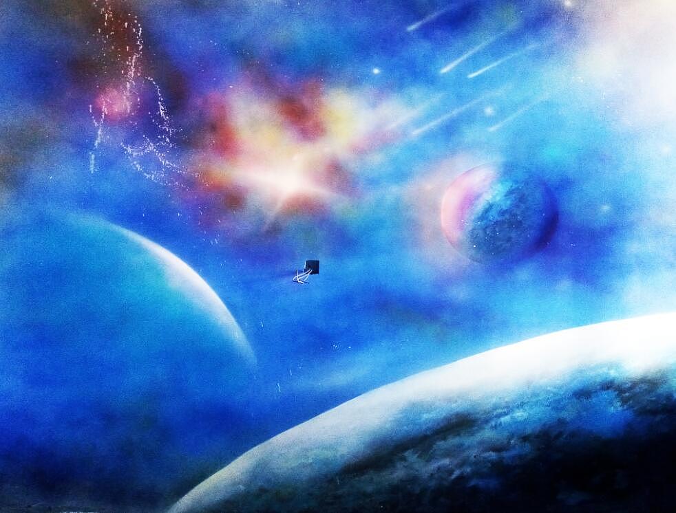 星空宇宙墙体彩绘手绘壁画涂鸦_太原墙绘画师西木-站酷zcool