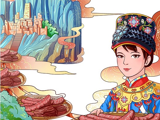 一款羌族香肠包装和一款水果包装插画-商业插画150天前几张简单的小