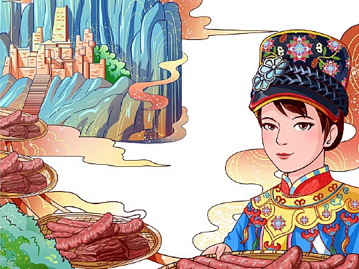 一款羌族香肠包装和一款水果包装插画-商业插画150天前几张简单的小