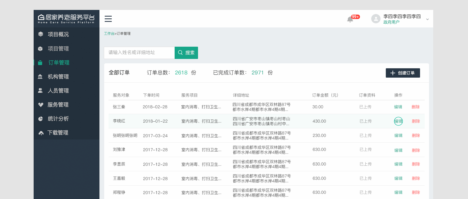 居家养老后台界面设计