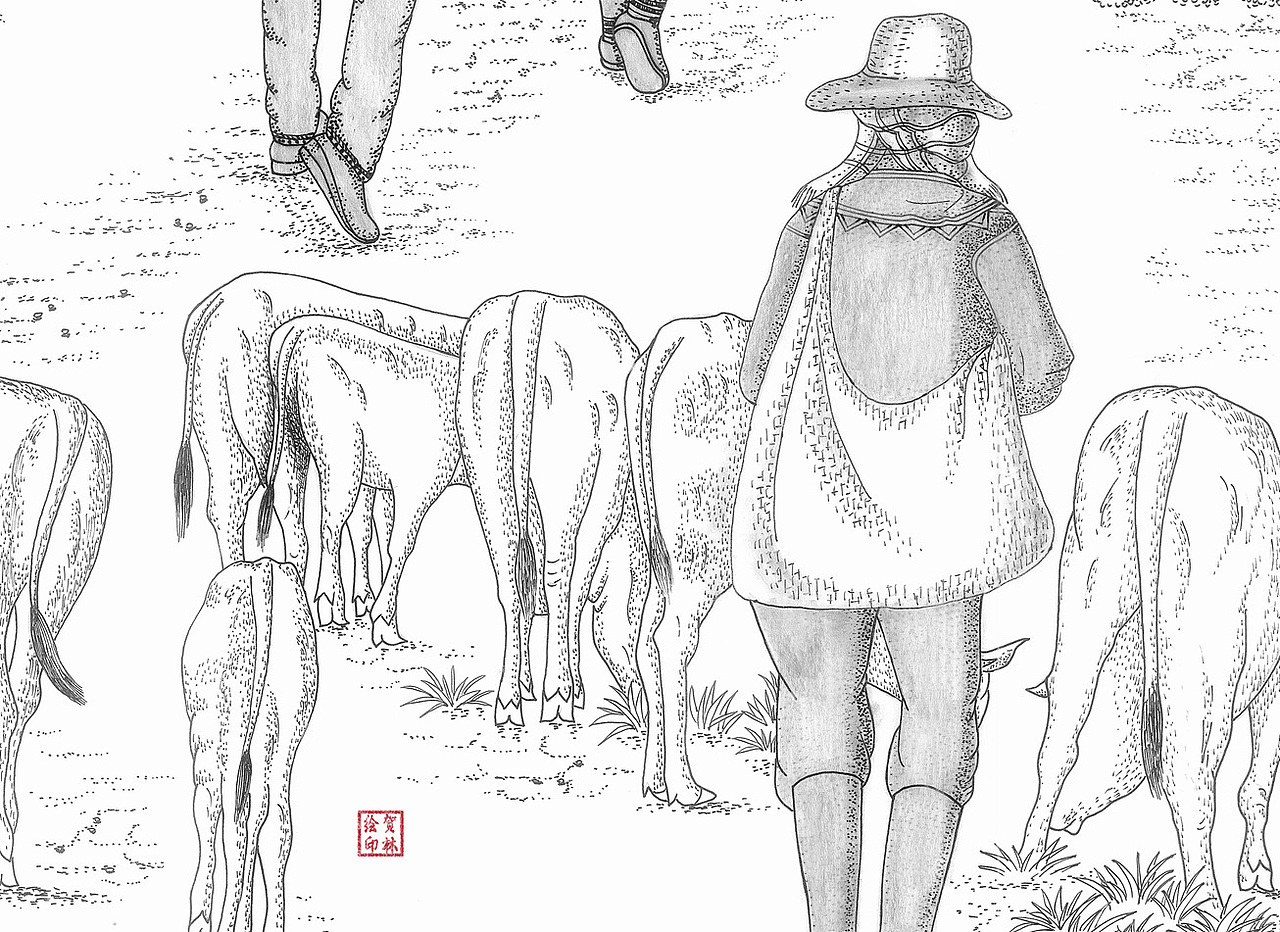 梦归故里 钢笔画 88cm*64cm