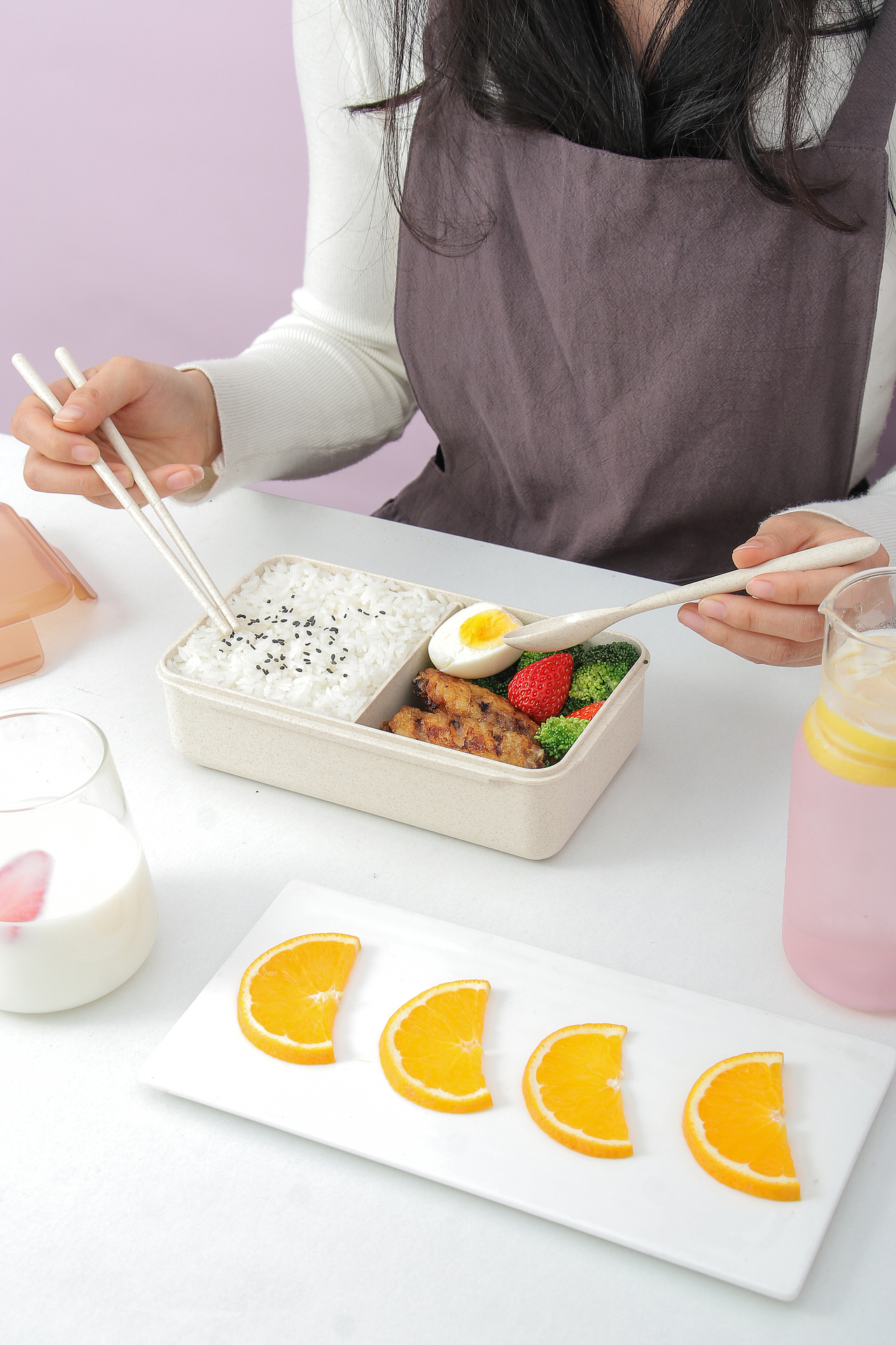 分隔饭盒拍摄 小麦饭盒套装 北欧风