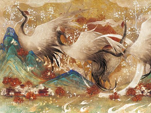 【插画】山河永固系列,古风手绘仿岩彩质感