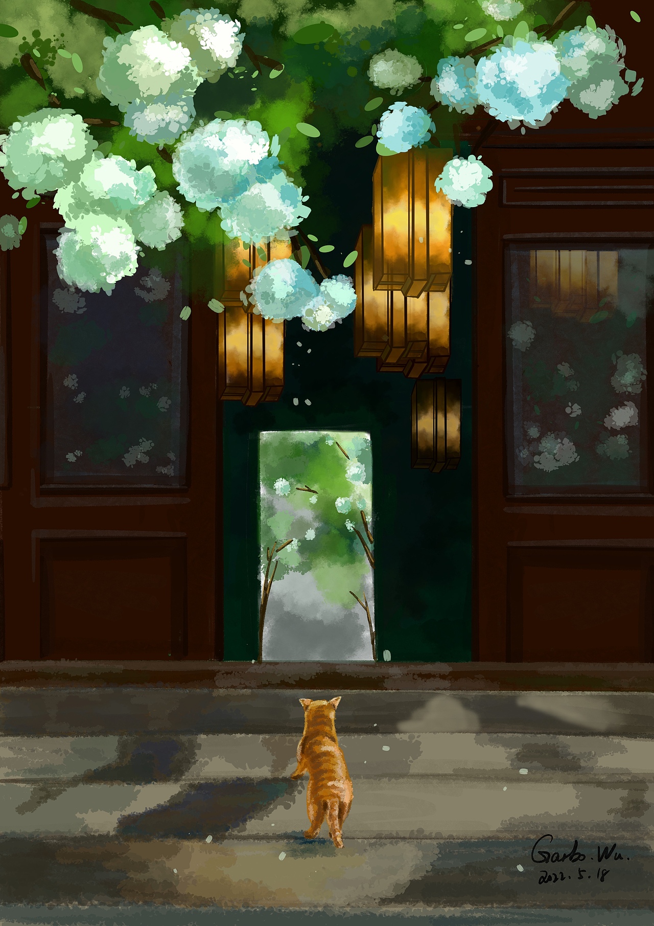 木绣球与小橘猫系列插画
