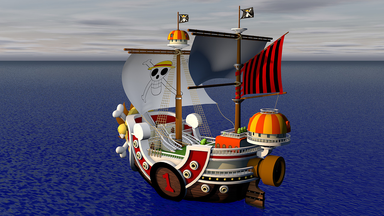 海贼王万里阳光号自学c4d练习简模与lowpoly结合