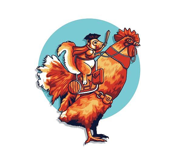 这是找了个公鸡和松鼠素材钢笔描绘在加一些脑洞。完成时间大概3个小时