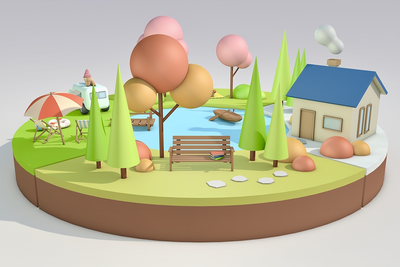 四季小镇 C4D LowPoly 插画（图ZMTkwNTk1MTA4） - 创作习作 - 站酷设计师DearDoDo原创素材 - 站酷ZCOOL