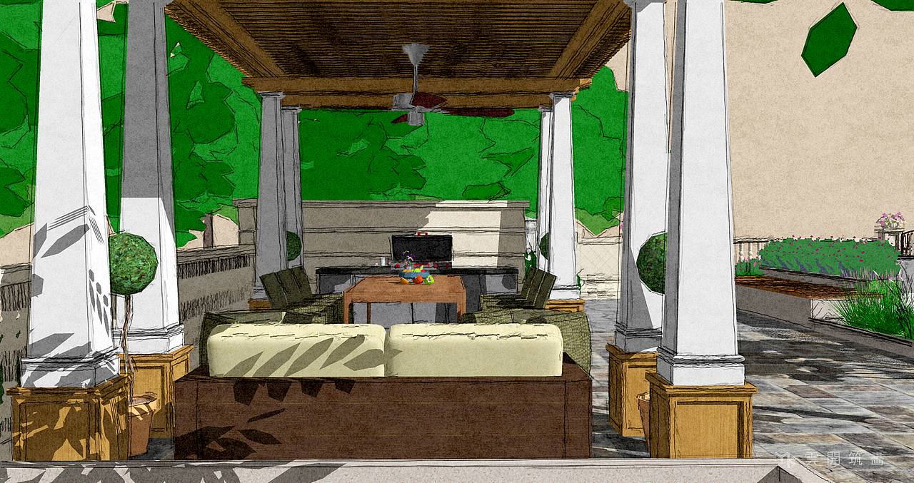 花园sketchup表现|三维|场景|云开筑画_原创作品-站酷zcool