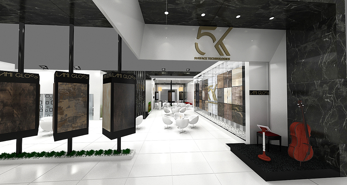 现代时尚简约板材展位展会3d效果图设计制作