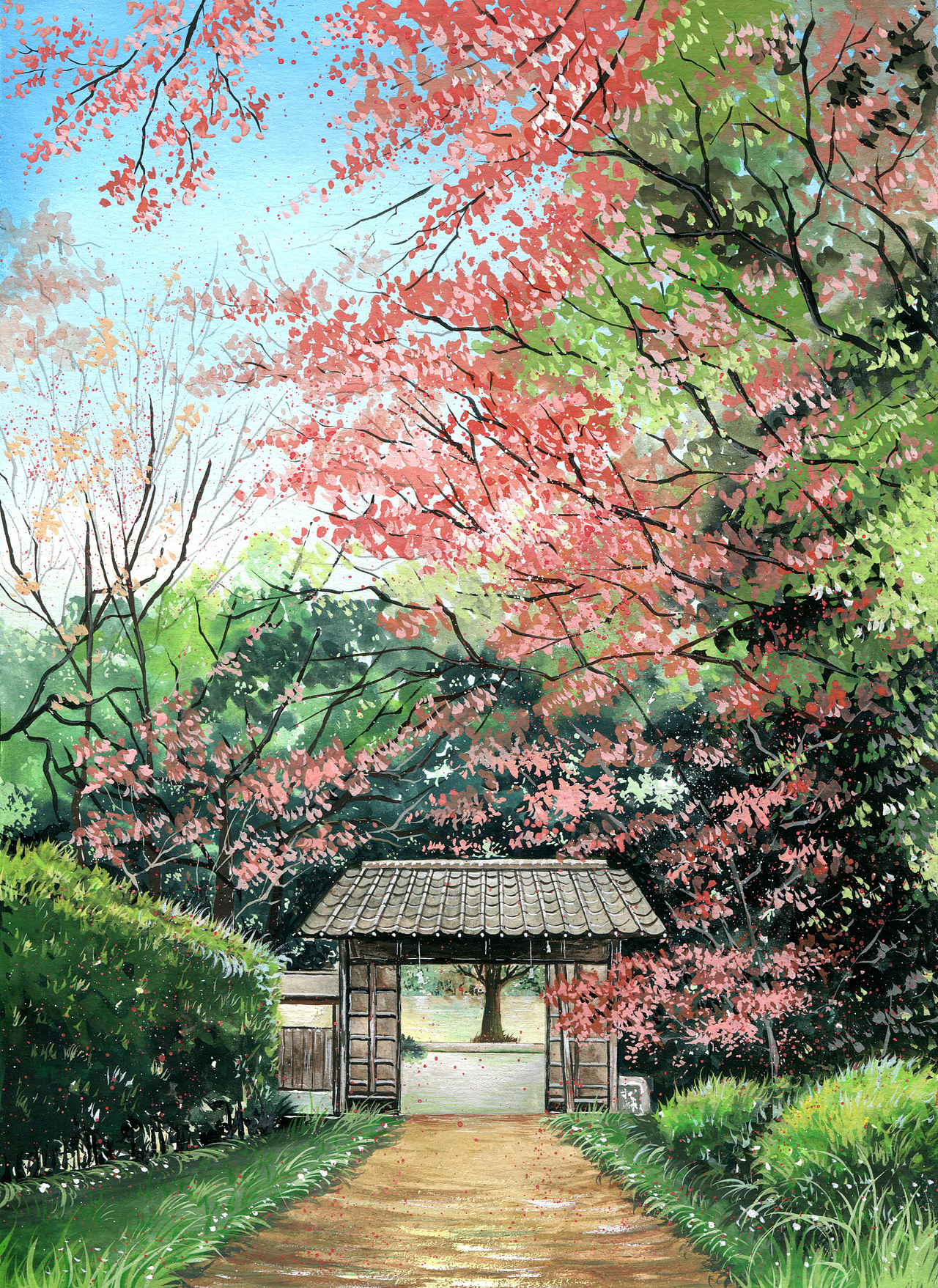 分享收藏不透明水彩~手绘动漫场景星空水彩新的旅程四月的练习作品