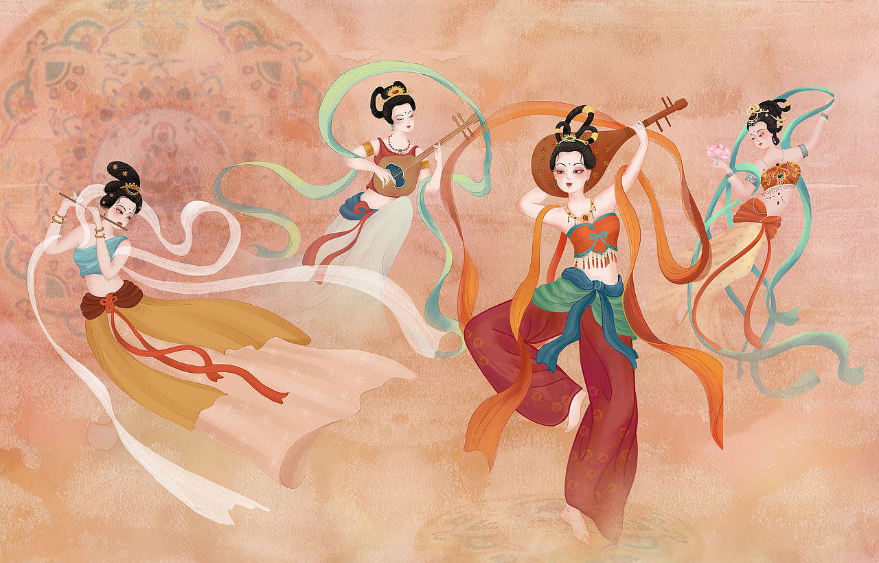 敦煌飞天系列古风插画