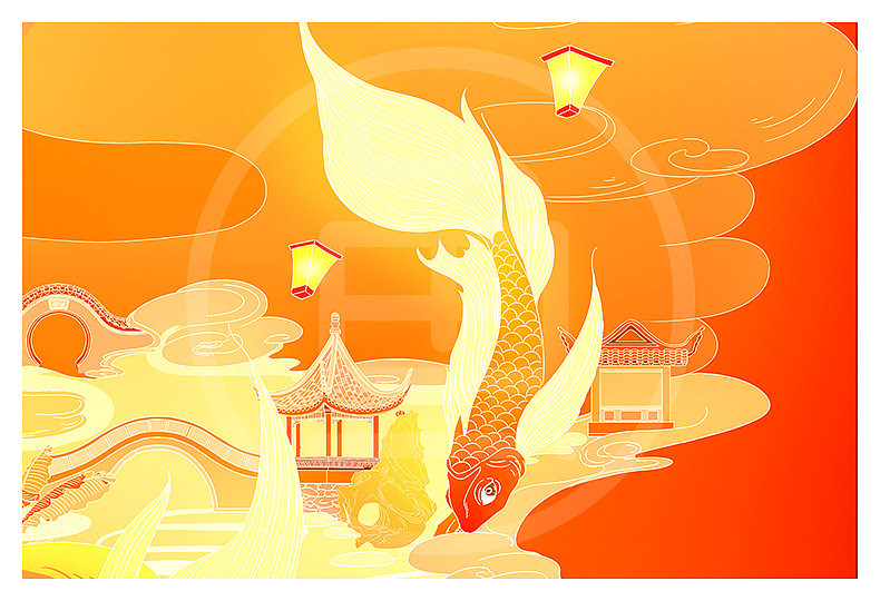 《锦鲤跃新春》希望新的一年，每个人都能成为锦鲤本鲤（图ZMTQwNTQzODAw） - 商业插画 - 站酷设计师鱼雨桐原创素材 - 站酷ZCOOL
