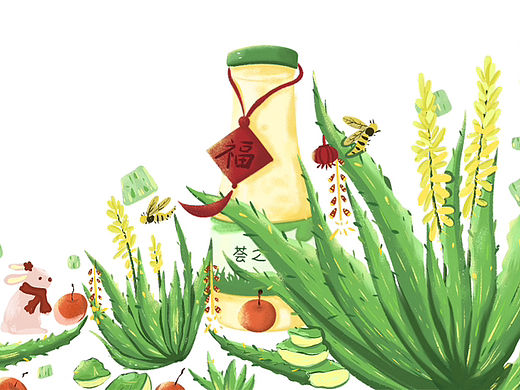 芦荟饮品插画、包装设计
